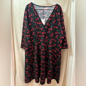 La Lemon Plus Size Cherry Print Flared Dress | Women’s Size 20 Pinup Style